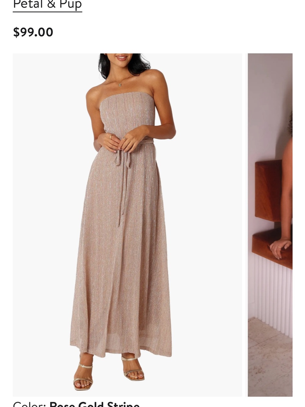 Petal & Pup Rose Gold Strapless Maxi Dress with Waist Tie